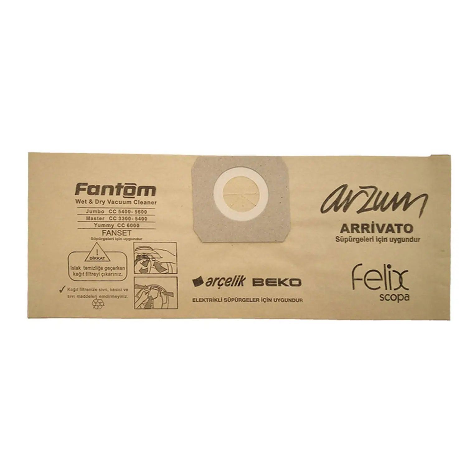 Arçelik - Arzum - Beko - Fantom Islak/Kuru 10'lu Kağıt Toz Torbası