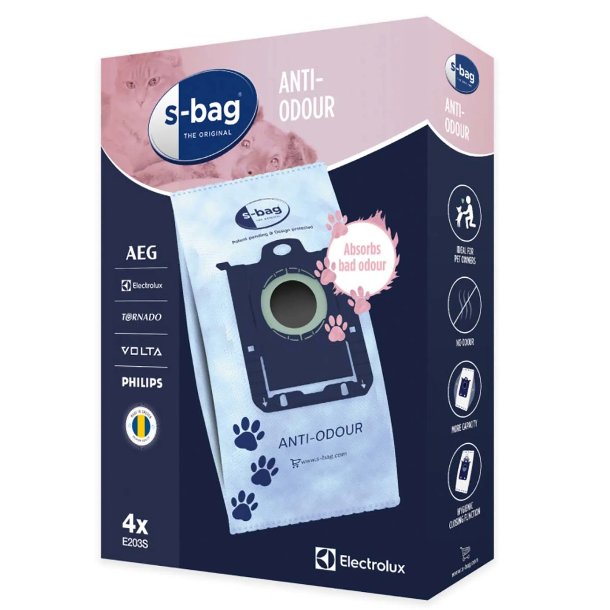 Electrolux | S-Bag Anti-Odour Koku Önleyici Toz Torbası 4'lü - E203S